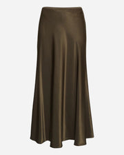 Khaki silk skirt on a white background