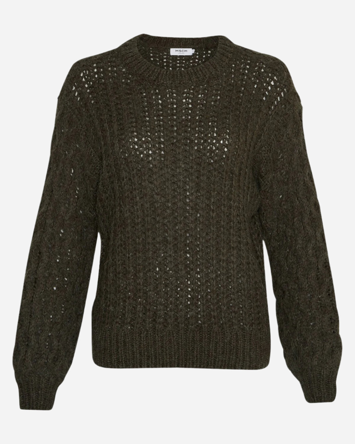 Dark green knitted sweater on a white background