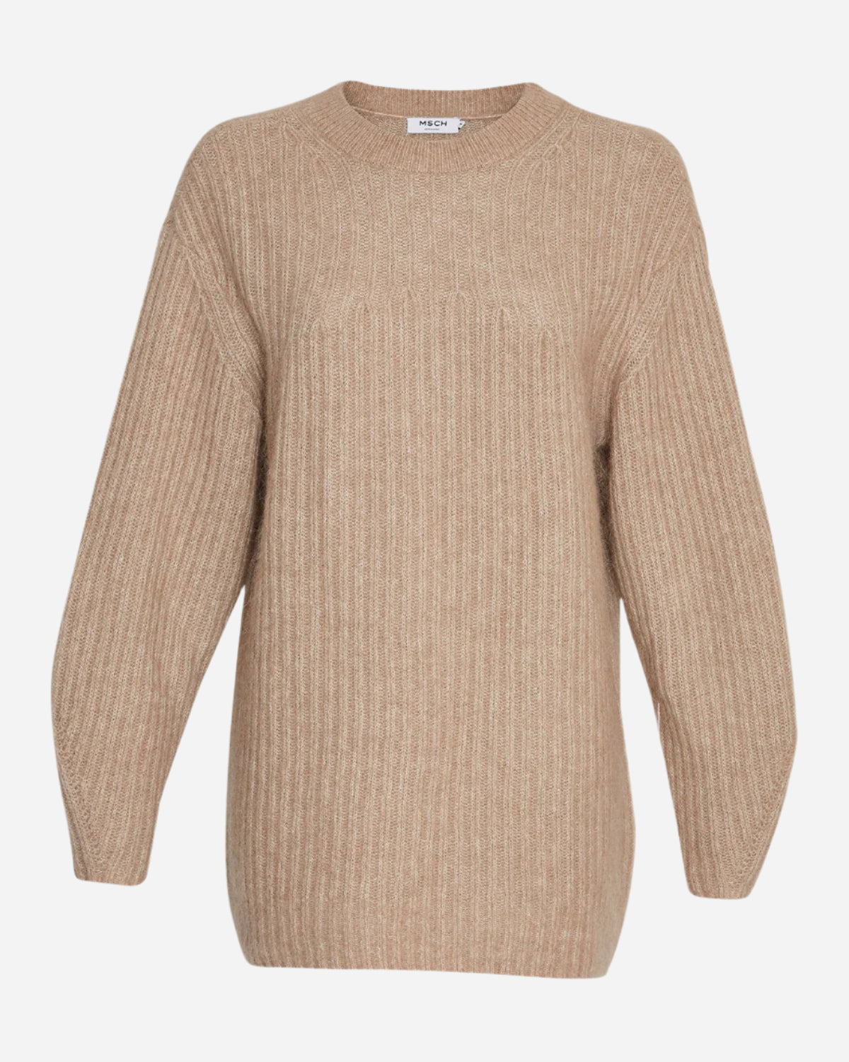 Beige ribbed sweater on a light gray background