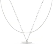 ORE31639 CRYSTAL DETAIL T-BAR 2 ROW NECKLACE SILVER