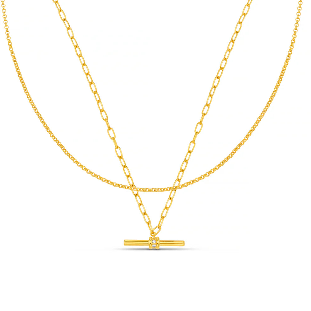 ORE31606 CRYSTAL DETAIL T-BAR 2 ROW NECKLACE GOLD