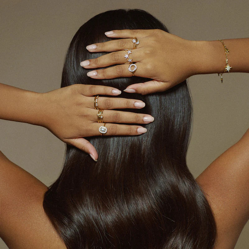 STARBURST & PEARL STACKING RINGS GOLD