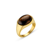 SEMI PRECIOUS TIGERS EYE STATEMENT RING GOLD