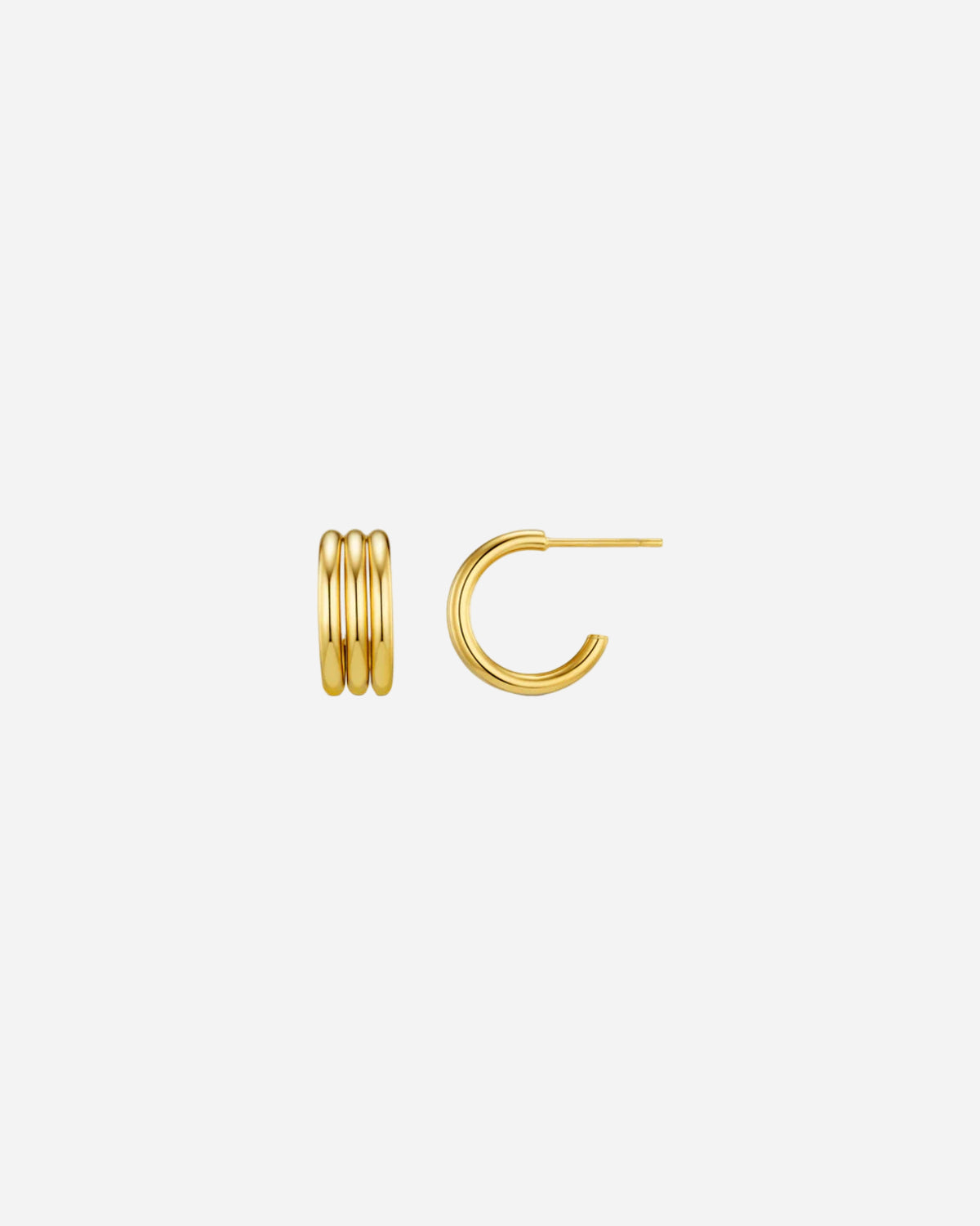Gold hoop earrings on a white background