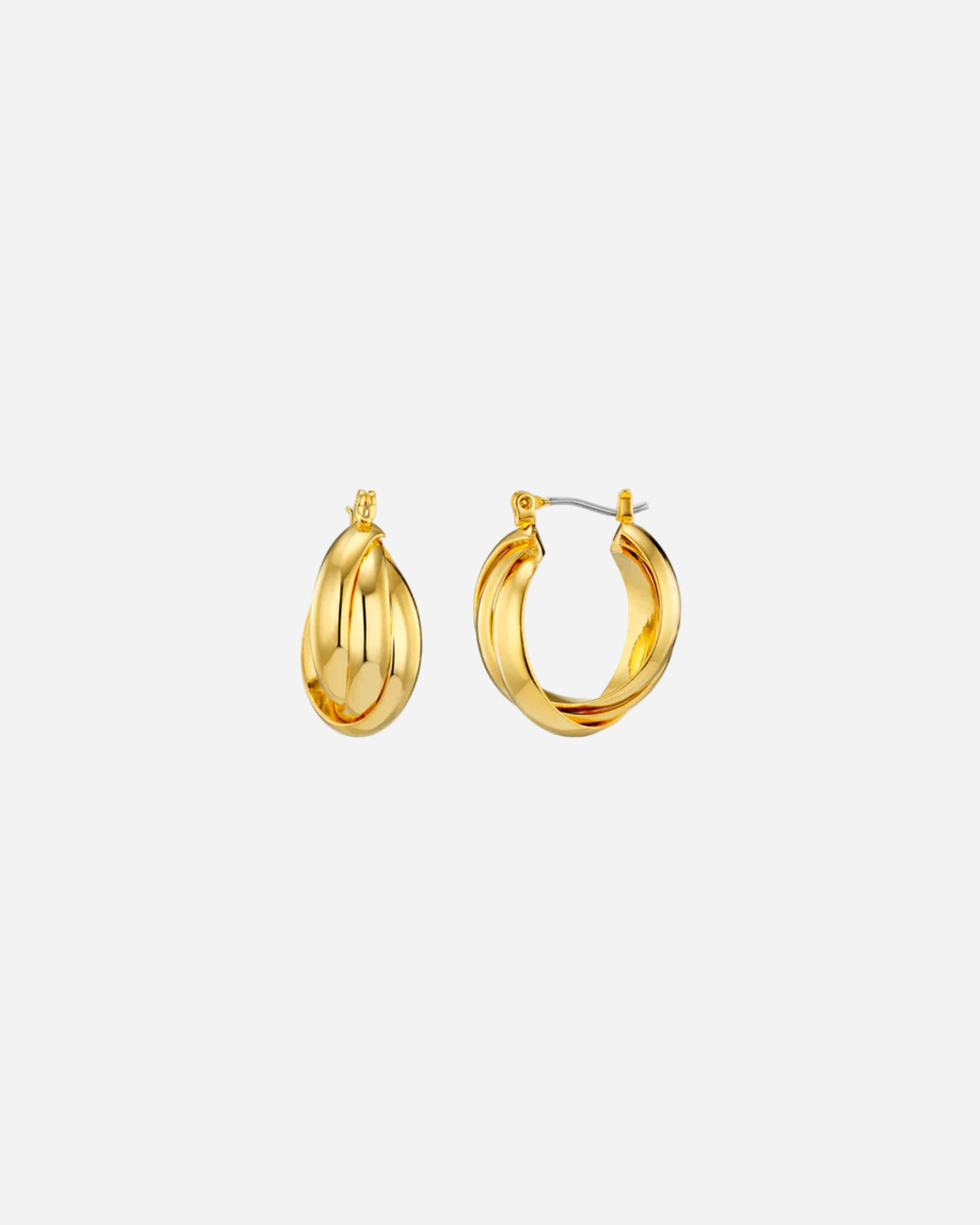 Gold hoop earrings on a white background