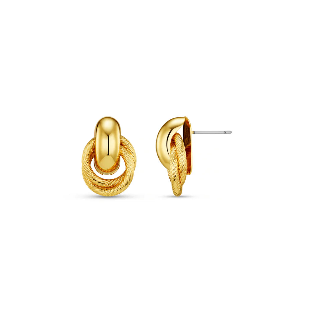 MINI TEXTURED INTERLOCKING EARRINGS GOLD