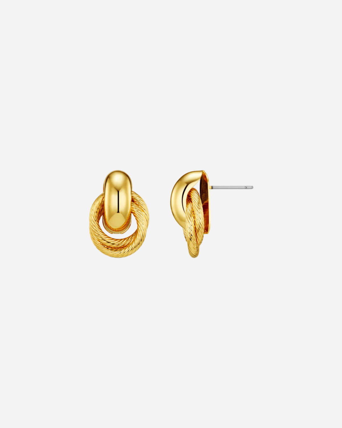 Gold hoop earrings on a white background