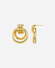 Gold hoop earrings on a white background