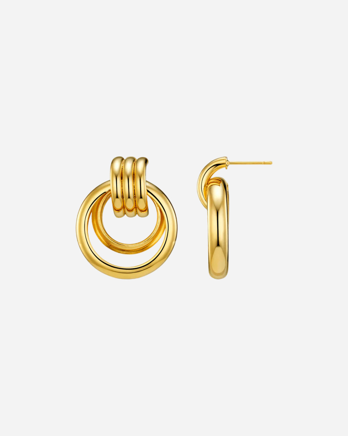 Gold hoop earrings on a white background