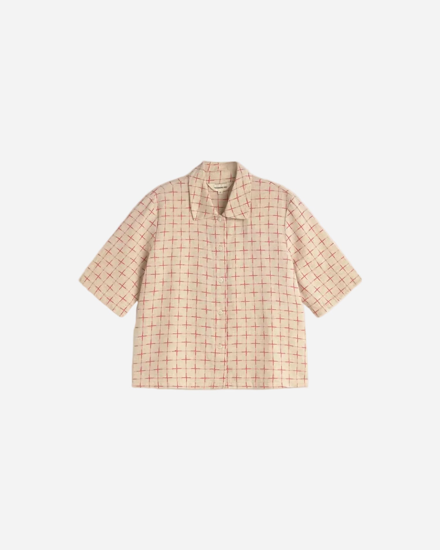Patterned blouse with red and off white