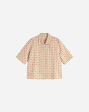 Patterned blouse with red and off white