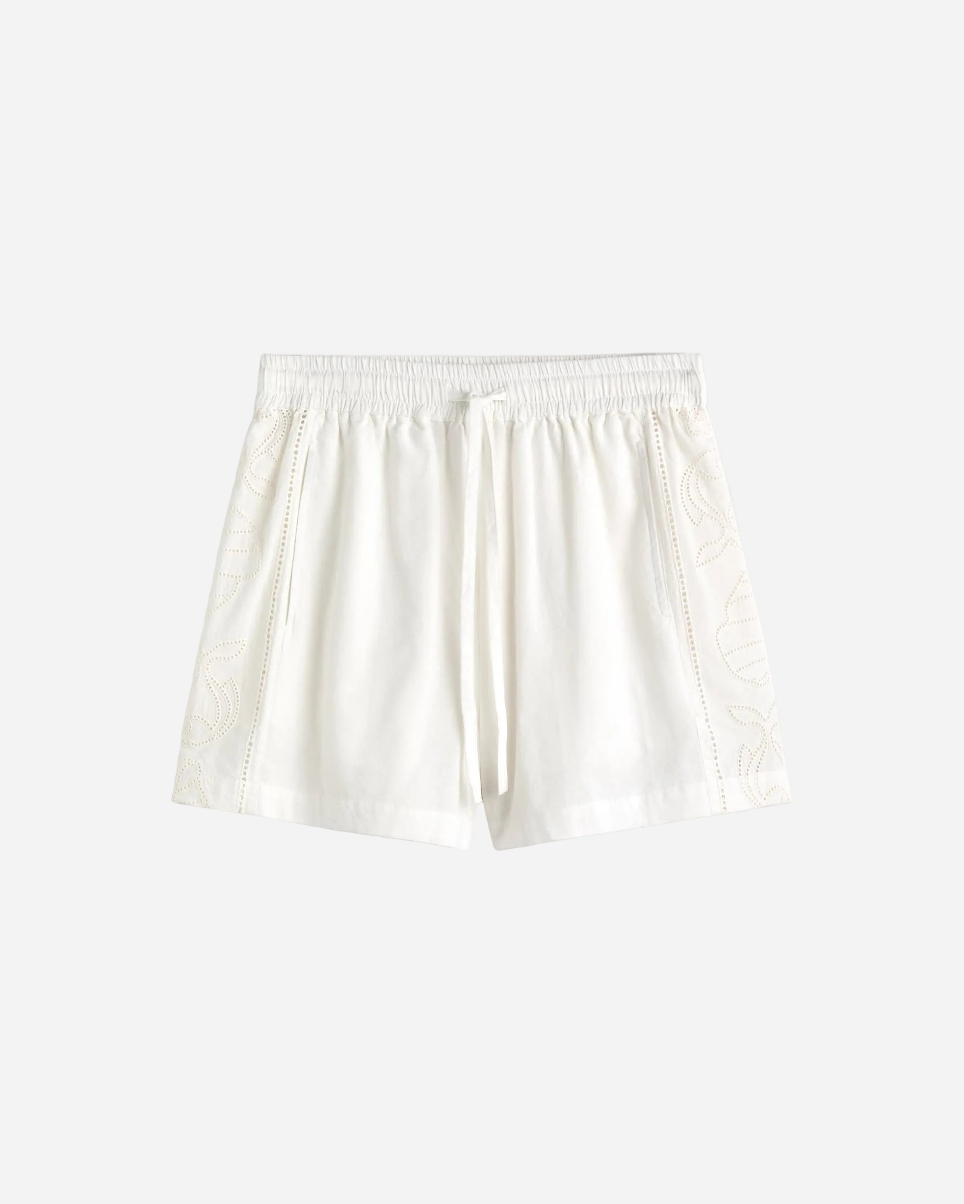White drawstring shortd on a light gray background