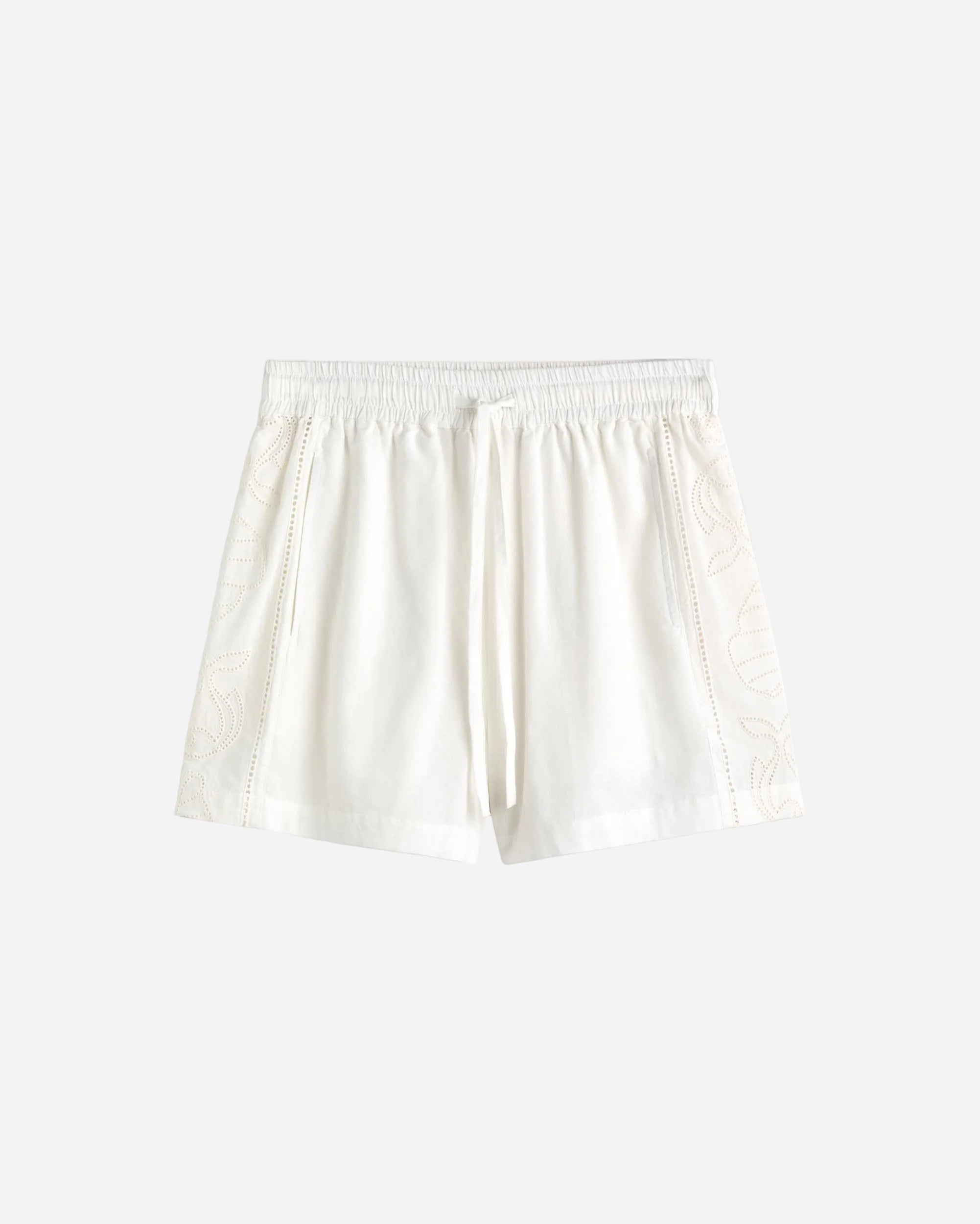 White drawstring shortd on a light gray background