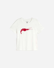 White tee with prawn patchwork