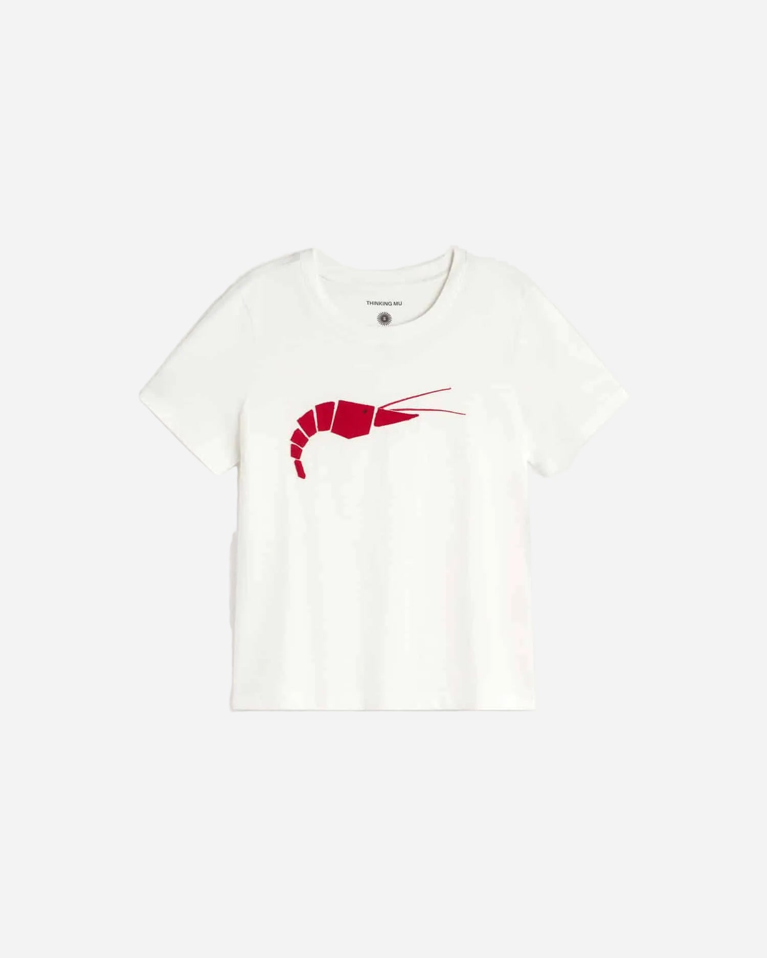 White tee with prawn patchwork